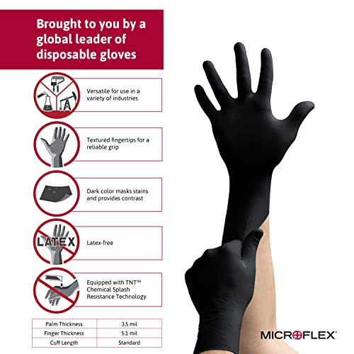 Microflex Onyx N64 Disposable Nitrile Exam Gloves For Automotive, Metal Fabrication W/Textured Fingertips - Large, Black (Box Of 100) #TOP2