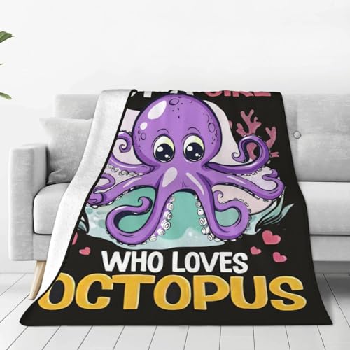 Just A Girl Who Love Octopus Blanket Ocean Octopus Decor Throw Blanket Gifts for Girls Boys Super Warm Soft Plush Fleece Flannel Blanket Winter Couch Bedding Blanket for Adults Kids Women Men 80"X60"