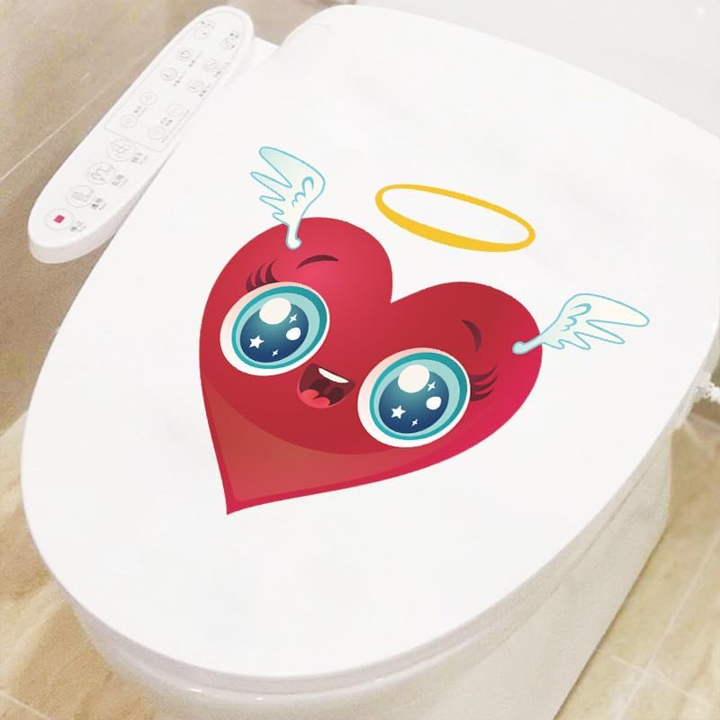 Valentine's Wing Heart Toilet Cover Sticker Decals,Hug Lovers Red Heart Love Tree Waterproof Toilet Lid Tank Seat Decals Cistern Self-Adhesive Bathroom Wall Sticker