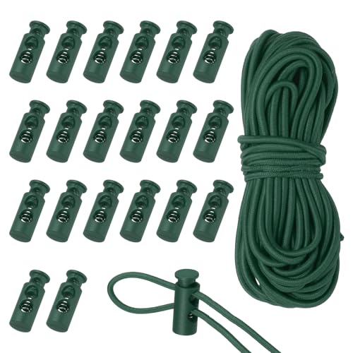 uxcell 20 Pc Double-Hole Spring Cord Locks & 16ft Elastic Cord Forest Green
