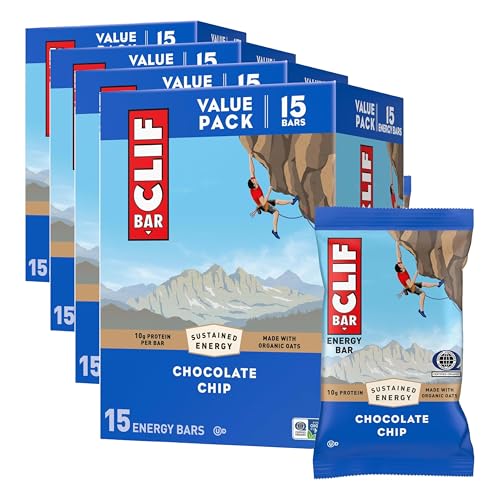 Image of CLIF BAR - Energy Protein Bars - Chocolate Chip - Made with Organic Oats - Energy Bars - Non-GMO - 15 Count, (Pack of 4)