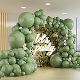 150pcs Sage Green Balloons Different Sizes Pack, 18 12 10 5 Inch Party Balloon Garland Arch Kit for Birthday Dinosaur Baby Shower Jungle Forest Theme Party Decorations(With 2 Ribbons)