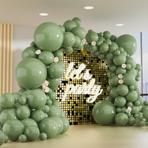 150pcs Sage Green Balloons Different Sizes Pack 18 12 10 5 Inch Party Balloon Garland Arch Kit for Birthday Dinosaur Baby Shower Jungle Forest Theme Party Decorations(With 2 Ribbons)