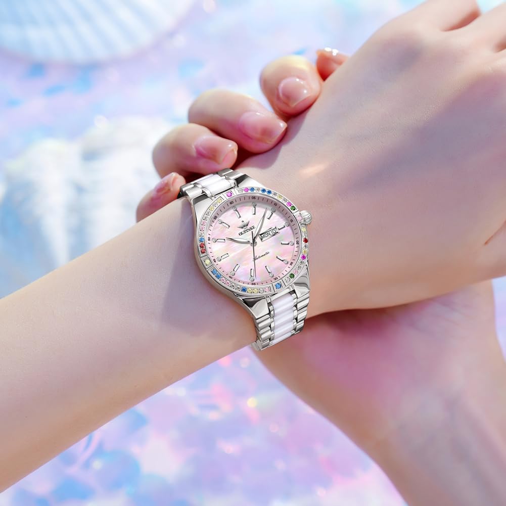 OUPINKE Orologi automatici da donna, meccanici, lussuosi, a carica automatica, in acciaio inox, impermeabili, luminosi, da donna, idea regalo