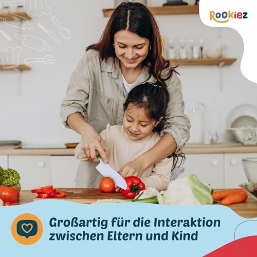 Rookiez - Kindermesser 15-teiliges - Kinderküche Sicherheit Küchenmesser zum schneiden von Gemüse und Obst - Kinderküche Zubehör - Montessori Spielzeug – Geschenk 2 Jahre Junge und Mädchen