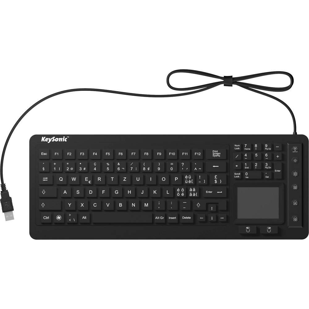 KeySonic Tastiera Industriale, cablata USB con touchpad, impermeabile, antipolvere (IP68), in silicone, KSK-6231 INEL (CH)