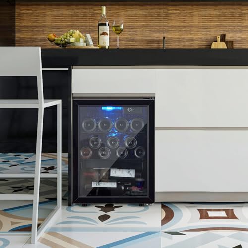 Image of 16 Bottle Wine Fridge, Small Wine Cooler Temperature Adjustment Range 40~61F, Mini Wine Refrigerator Freestanding for Home Kitchen Office Bar, Wine Cellar for Red, White and Champagne