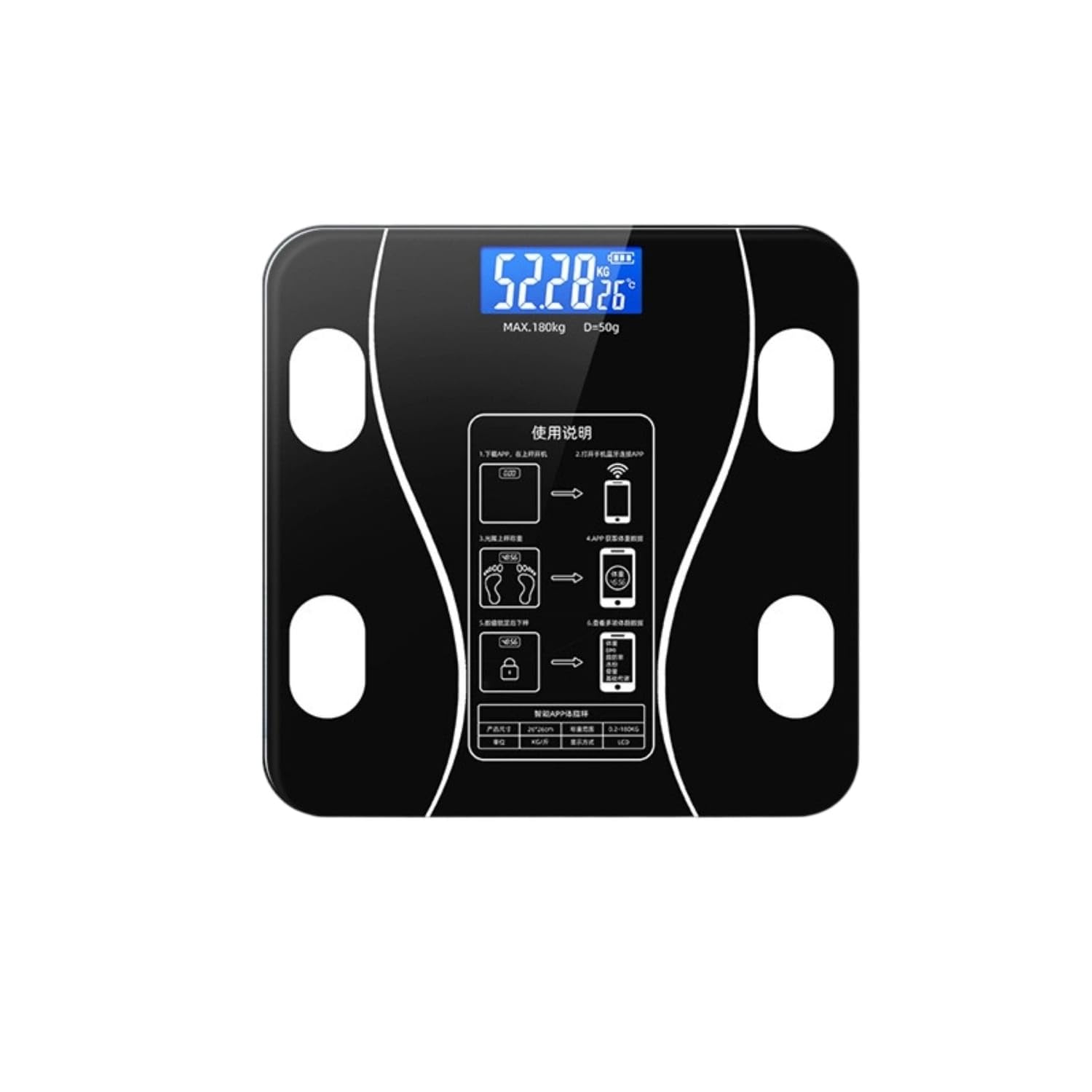 Digital Shape Adipose Scale Tempered Glass Shape Composition Scale Accurate High-Precision for Fitness Enthusiasts, Dieters, Bathroom, Home Gym, Black, Fat Scale Battery-image-11