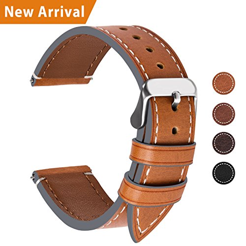 Fullmosa Wax Correa Reloj Piel?6 Colores para Correa Huawei Samsung, Correa/Banda/Band/Pulsera/Strap de Recambio/Reemplazo de 14mm 16mm 18mm 20mm 22mm 24mm, Marrón Claro + Hebilla de Plata,20mm