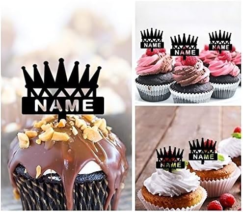 TA0457 Crown Silhouette Party Wedding Birthday Acrylic Cupcake Toppers Decor 10 pcs with Personalized Your Name