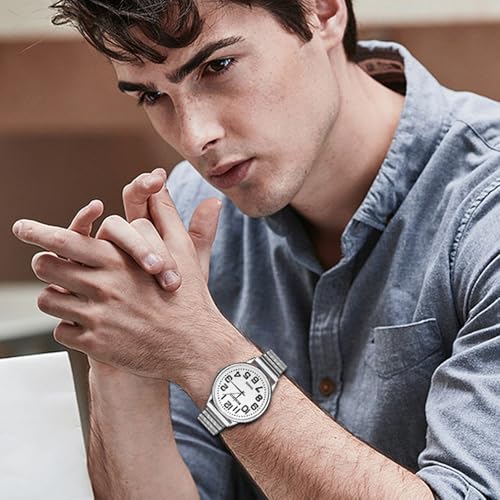 JewelryWe Mens Big Dial Easy Reader Round Quartz Watch Gold/Silver Tone Elastic Band Wristwatch - Image 3