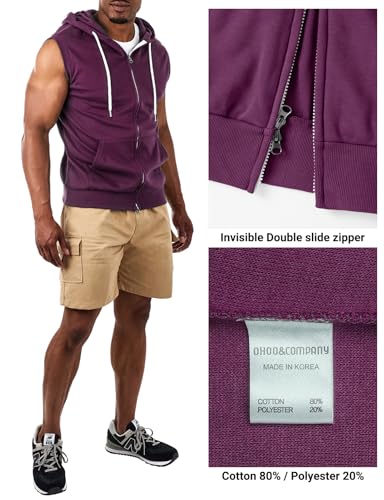 Image of Ohoo Mens Slim Fit Sleeveless Lightweight Zip Up Hooded Sweatshirt Vest Hoodie