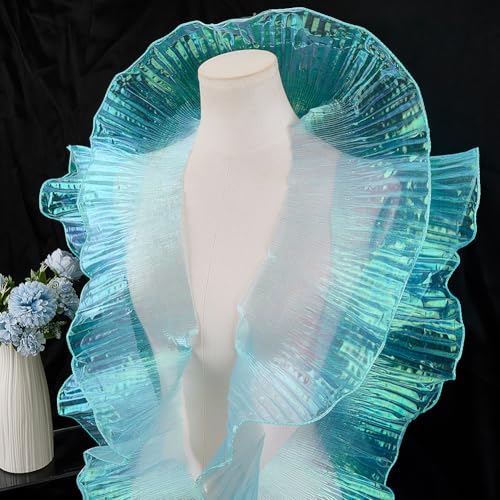 GORGECRAFT Cinta de Encaje Plisada con Volantes de 9 m X 12.7cm de Organza Gasa Tul Fruncidor Borde de Encaje Aplique para Coser Vestidos Bodas Bolsos Disfraces de Tartas Manualidades Color Cian