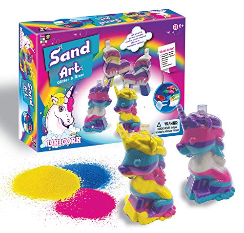 AMAV Unicorn Sand Art Glitter & Glow Kit for Kids, Arts & Crafts Activities. Design Your Own Colorful Unicorns That Glow in The Dark
