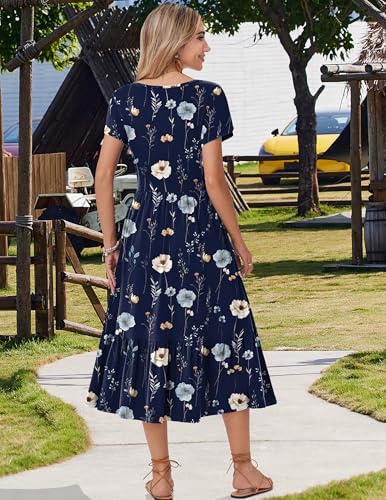 Image of Zeagoo Women Summer Midi A Line Dress Short Sleeve Casual Flowy Tiered Beach Long Sundress with Pockets 2026 Vacation Travel