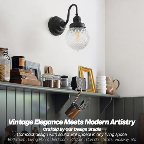 Image of Black Wall Sconce Farmhouse Bathroom Vanity Light,Clear Glass