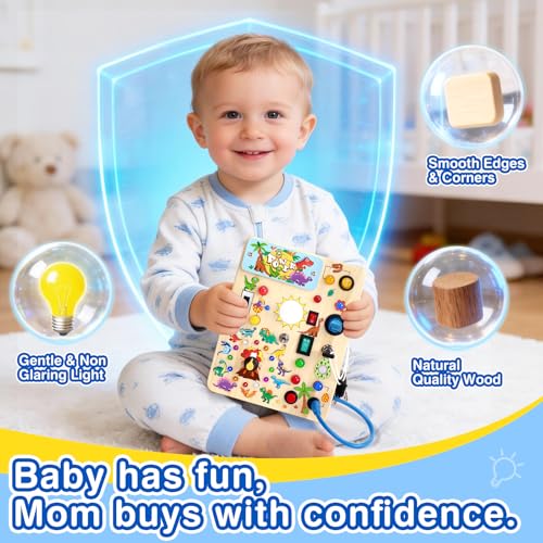 Image of Grarain Busy Board for Toddlers - Montessori Educational Toy for 1-3 Year Old Boys & Girls | Travel-Friendly Sensory Learning Activity | Ideal for Kids with Autism(Dinosaur Busy Board)