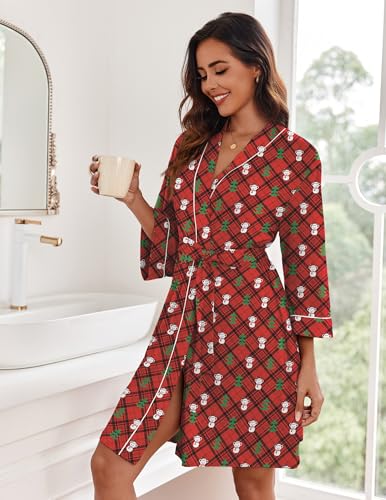 Image of Ekouaer Women Robes Knee Length Kimono Bathrobe Lightweight Soft Sleepwear