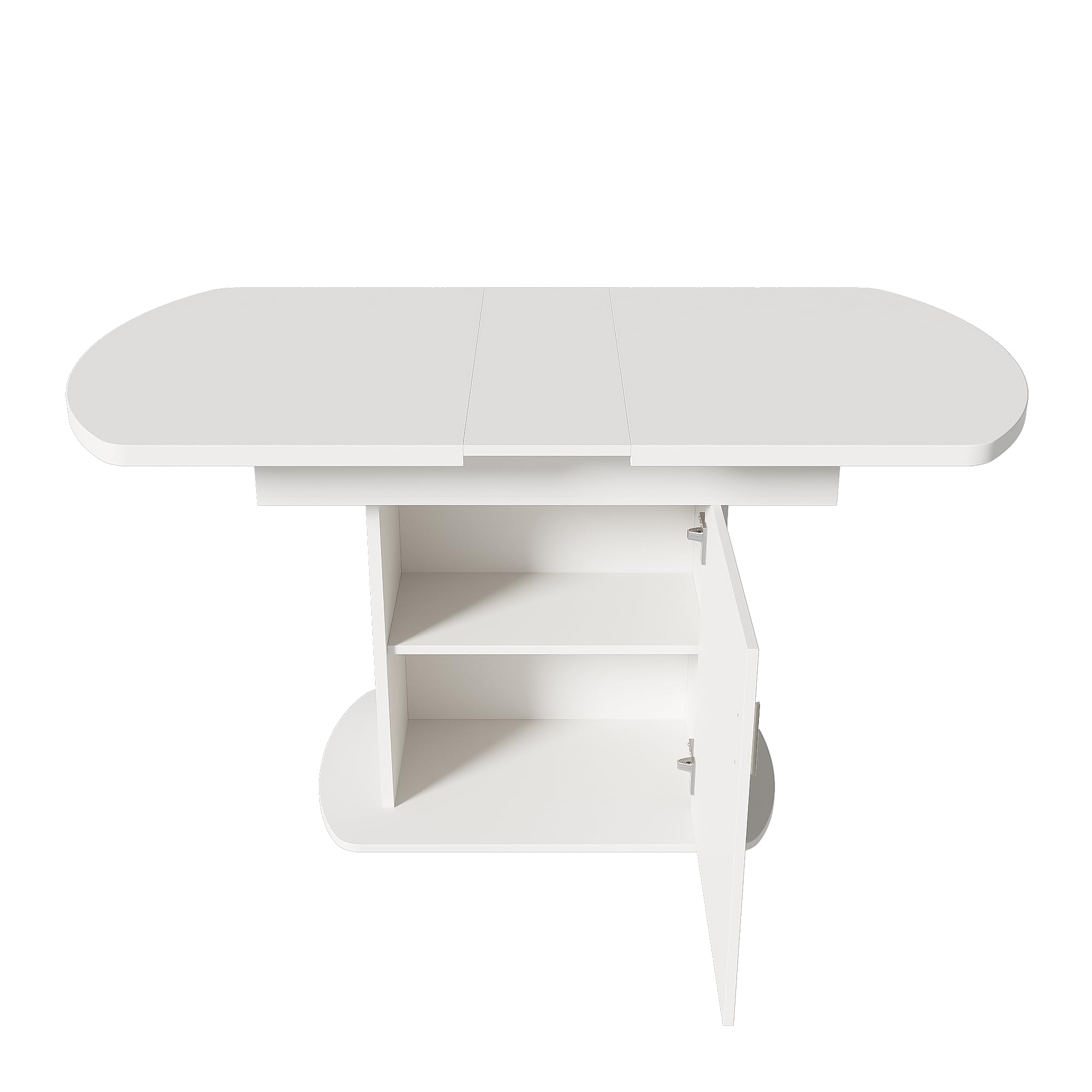 Esstisch Küchentisch Ovaler für 4-6 Personen, 110-130x70 cm, Weiß | Für Esszimmer Wohnzimmer, Esstisch Ausziehbar, Esszimmertisch mit Stauraum Regal und Türen, Modern Tisch mit Tischplatte