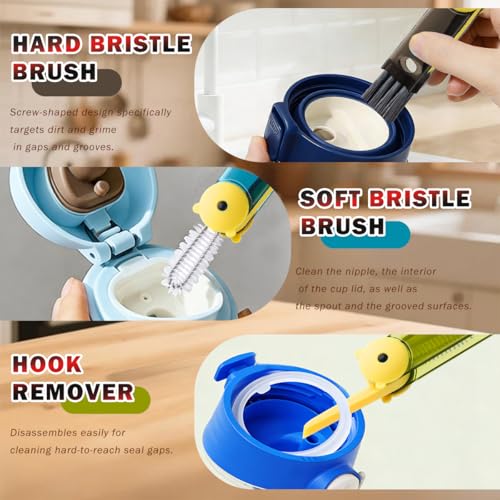 Image of 3 in 1 Cup Lid Cleaning Brush, Multifunctional Crevice Cleaning Brush for Water Bottle Insulated Cup Pacifier Tumbler Lid Groove Narrow Space Detail Cleaner Home Kitchen Gadgets(3 PCS)