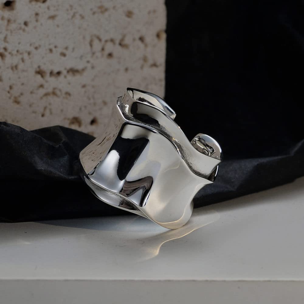 Anello In Argento 925 Da Donna,Anelli In Argento Sterling Da Donna 925 Grosso Origami Texture Anelli Regolabili Esagerazione Anelli Di Fidanzamento Anello Di Fidanzamento Regali Per Uomini Ragazze D
