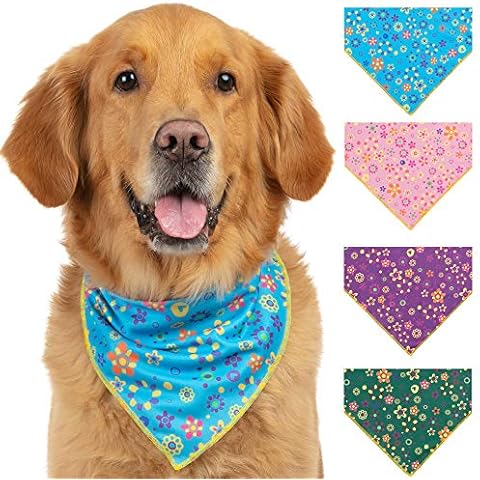 Odi Style Dog Bandana Girl - 4 Pack Silky, Soft Puppy Dog Bandanas, Floral Dog Accessories, Scarf, Handkerchief, Triangle Bibs for Small Medium Large Dogs Cats Puppies Pets, Green, Purple, Teal, Pink Cover