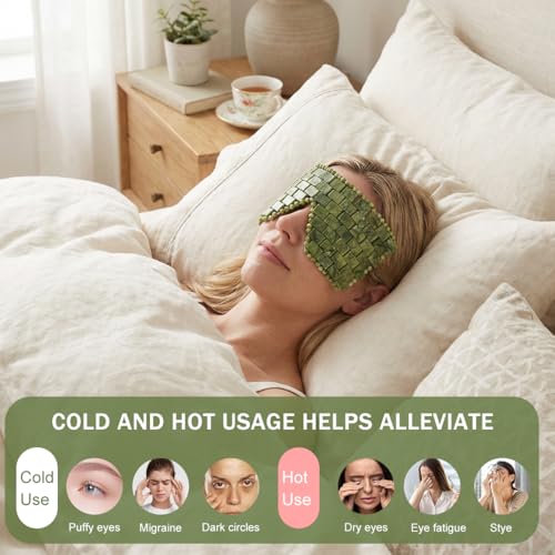 Image of MAYCREATE Natural Jade Stone Eye Mask, Cooling Jade Eye Patch for Puffy Eyes & Dark Circles, Reusable Cold Therapy Eye Compress for Relaxation, Stress Relief & Skincare Spa Use, 25x9.5cm
