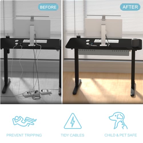 Image of Standing Desk with Hidden Cable Management Tray,48x24,Black | Stable No Wobble Sit Stand Desk with Memory Presets & Anti-Collision,Whole-Piece Desktop,Quiet Motor,for Home Office