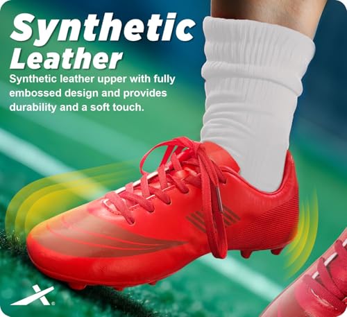 Image of Vector X Fortune Football Shoes|Synthetic Leather Upper with Durable TPU Sole|Padded Ankle Collar|Premolded Heel|Lightweight Sports Footwear Soccer Studs for Adult, Men & Boys