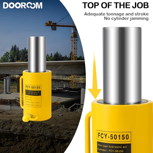 Image of 50T 6Inch Stroke Porta Power Single Acting Lifting Cylinder for Shipbuilding, Machinery and Industry,Automatically Retract Split Hydraulic Cylinders Tools, Yellow