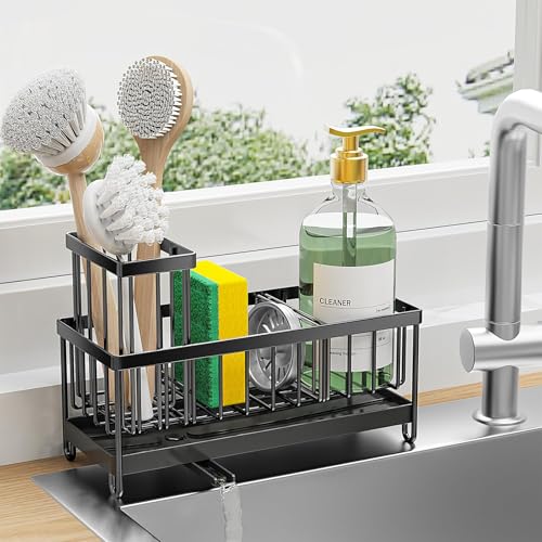 LYKTRIX Organizador Fregadero Cocina Negro,Soporte de Esponja de Cocina,Soporte Estropajo Fregadero Pequeño,Estante de Almacenamiento Multifuncional,Adecuado para Almacenamiento de Cocina y Baño