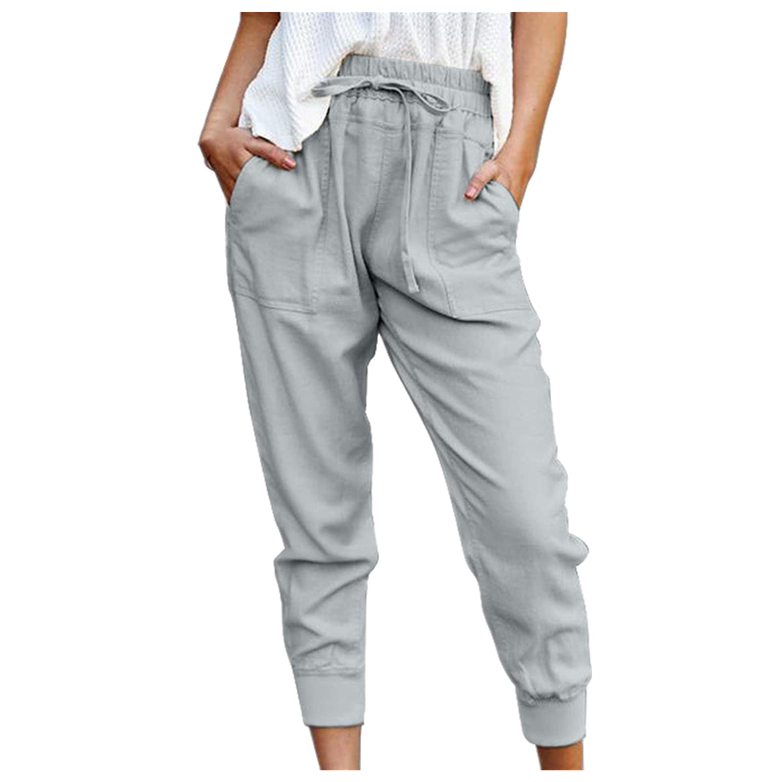 Solid Color Straight Wide Leg Pants Womens high Waist Loose and Thin Casual Fashion Trousers Gray XL