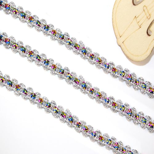 CABODYALS 20M 12mm Metallic Braid Lace Trim Silver Polyester Colorful Woven Braided Ribbon Decorative Fabric Upholstery Gimp Trimming for Jewellery Making Sewing Curtain Slipcover Craft Decor Supply - Image 4