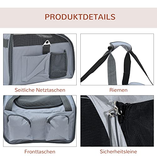 PawHut Hundetasche Auto Hundebox Transportbox Tragetasche Autositz Katze, 41 x 34 x 30 cm, Oxford Gewebe grau