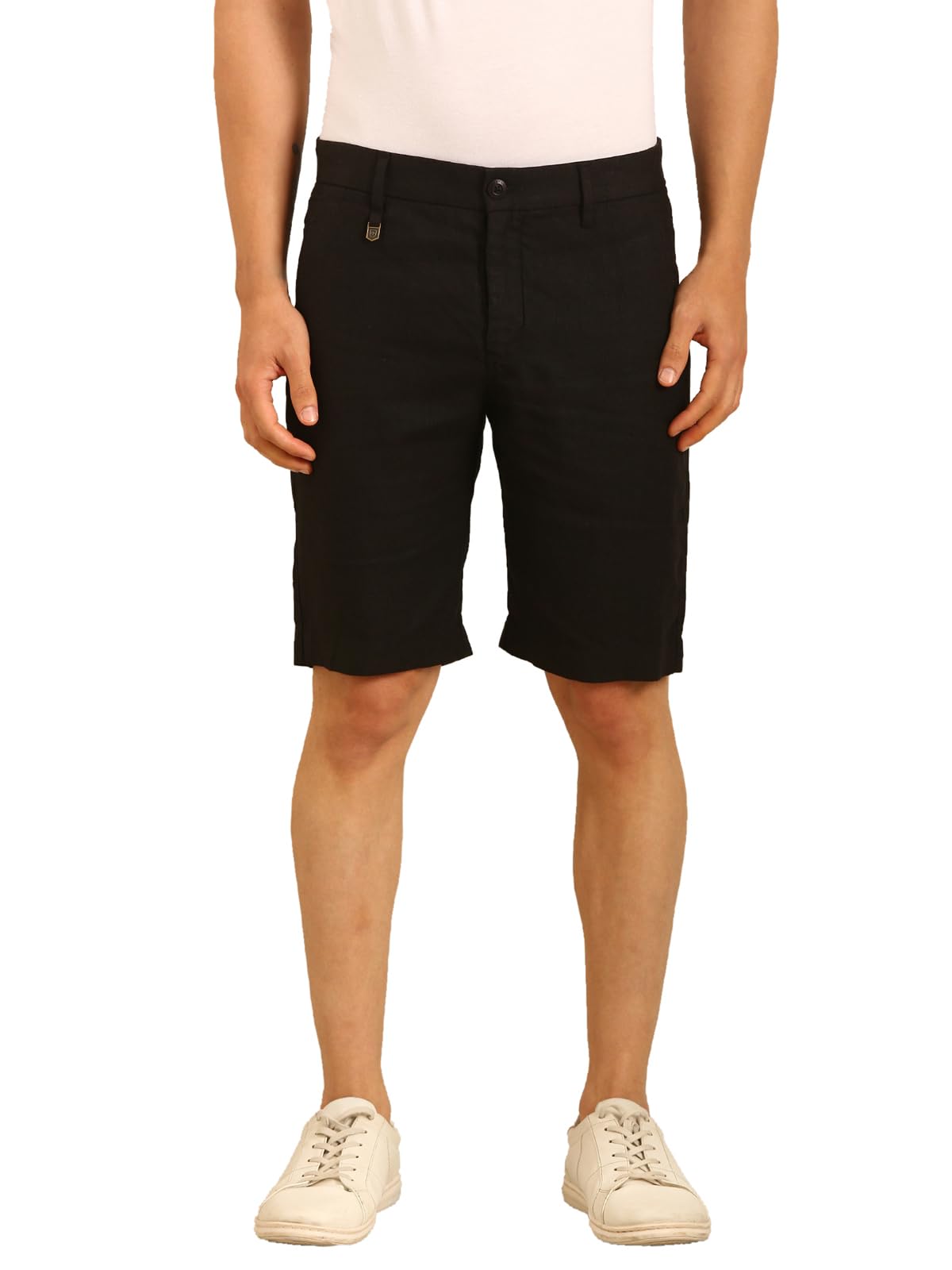 linen club Men's Linen Black Solid Contemporary Fit Casual Shorts-picture-20