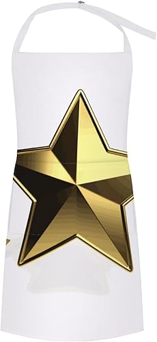 MUSM Apron for Adults - 27.6 X 31.5 Inch, Heavy-Duty Polyester Aprons with Two Large Pockets, Waterproof Gold Star Kitchen Apron for Cooking,