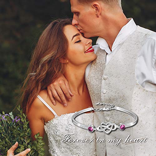 Image of AOBOCO 925 Sterling Silver Infinity Endless Love Heart Birthstone Bangle Bracelet - I Love You Forever Series Adjustable 6-8 in Bracelet with Crystals from Austria Romantic Birthday Jewelry Gift for Women Wife Girlfriend