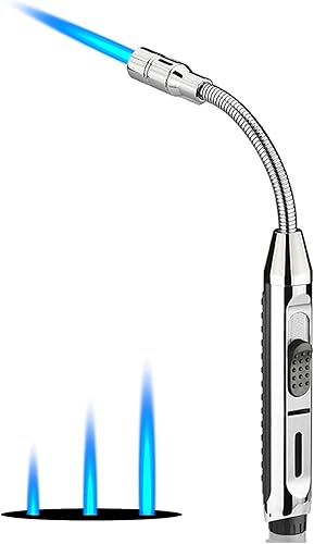 Encendedor largo de butano recargable, resistente al viento, ajustable, con ventana visual de combustible, encendedor flexible de 360 para cocina,