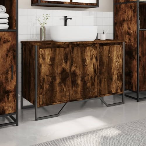Mueble de baño auxiliar roble ahumado de 91x35x60 cm en madera de ingeniería 3