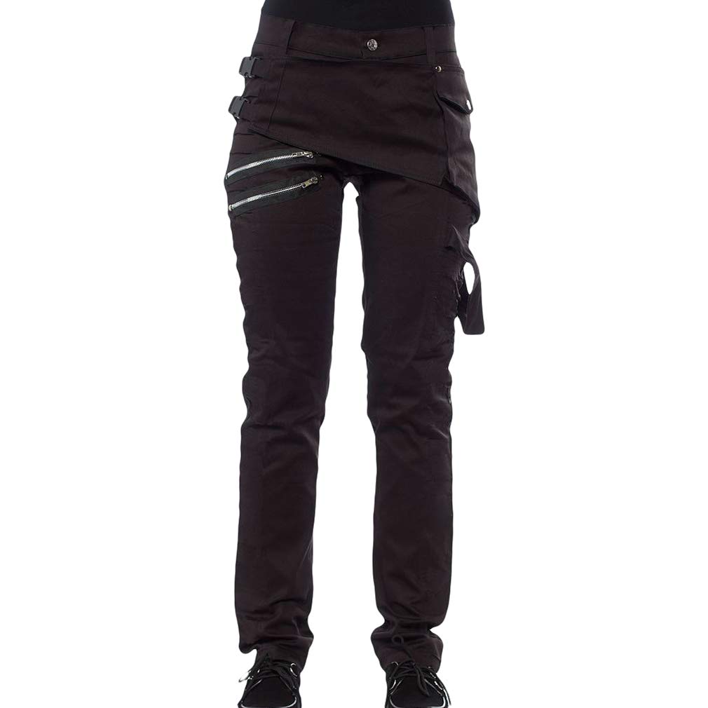 kunfangMen Steampunk Denim Jeans with Pockets Fashion Buckle Lock Straight Leg Pants Joggers Sport Bottoms Solid Color Military Combat Trousers Black Red Green