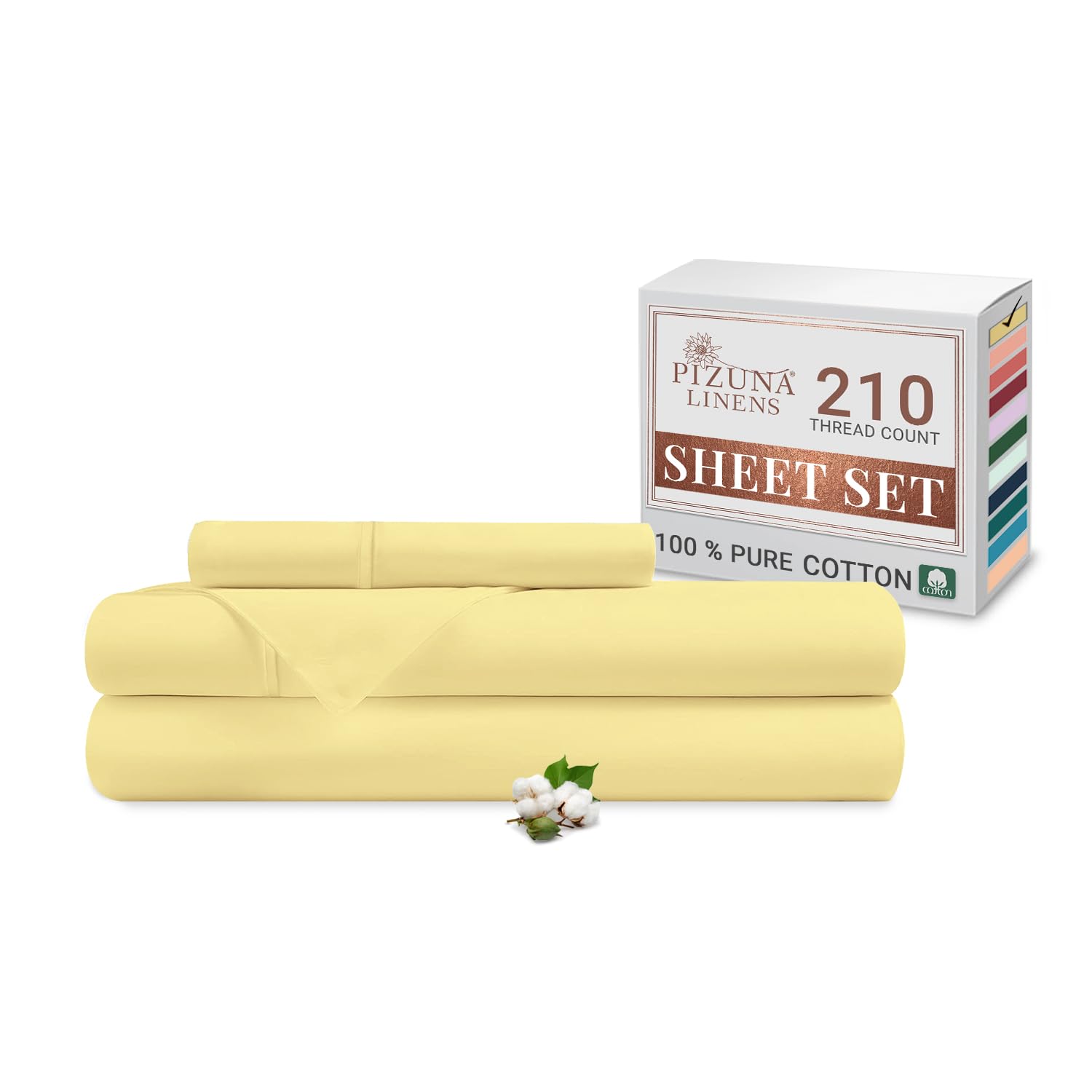Pizuna Cotton Percale King Size Sheets Set Mellow Yellow (4Pc) 275x280cm