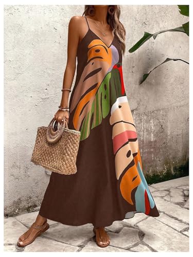 Image of GORGLITTER Women's Sleeveless V Neck Oversized Maxi Long Dress Boho Bump Friendly Graphic Casual Beach Flowy Sun Dress