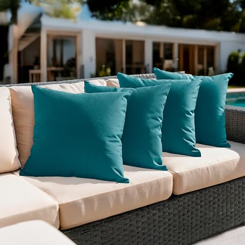 Amazon Basics 4-Piece Outdoor Decorative Throw Pillow Covers Water Resistant All-Weather Pillow Protectors for The Garden Patio Balcony Couch and Sofa 18 x 18 Inches Teal