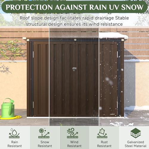 Image of AECOJOY Outdoor Trash Can Storage Shed, 46 Cu.Ft Metal Garbage Bin Enclosure with Lift-Up Lid & Gas Strut, Waterproof Outdoor Garbage Can Organizer, Bike Shed Backyard Patio Garden, Brown