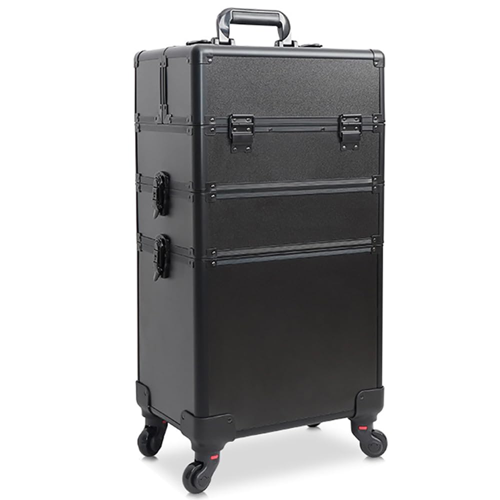 MUMOO BEAR Professional Trolley Makeup Case, Large Capacity Rolling Makeup Organizer Case for Cosmetics MakeUp Brushes, Portable Makeup Train Case for Hair, Beauty & Makup Artists (Black, 3 Layer)