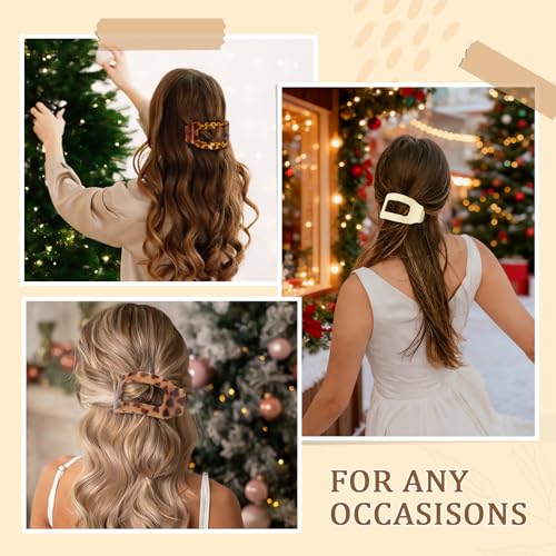 Image of 6 PCS Flat Hair Clips for Women, Large French Flat Claw Clips for Thick Thin & Curly Hair, Strong Hold Non Slip Leopard Print Jaw Clips Hair Accessories for Girls Valentine's Day Gifts, Tortoise