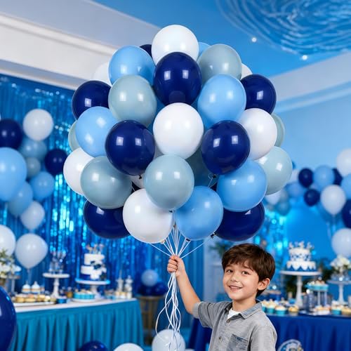 Image of Dusty Blue Balloons Denim Pastel Light Blue White Balloons Retro Jean Slate Haze Fog Pale Balloon Set for Kids Boys Baby Shower Bridal Birthday Wedding Gender Reveal Graduation Party Decorations