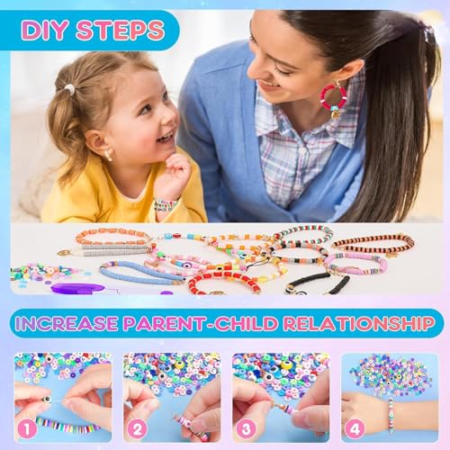 Image of DARK MAGISTER Kids Bracelet Making Kit with Colorful Beads, Rubber Bands, Charms and Tools - DIY Jewelry Craft Box for Children (Beads Set with Letter Cubes)