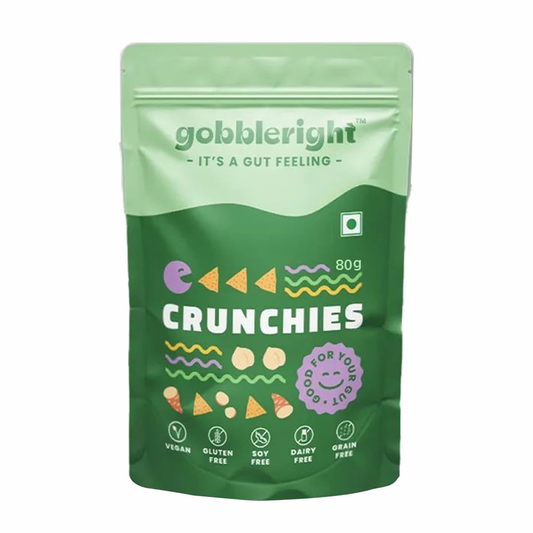 GOBBLERIGHT Crunchies | Nacho Tortilla Style Chips | Healthy Chips | Gluten Free | Vegan | Dairy Free | Soya Free | Grain Free | Low Calorie Snacks | Healthy Snacks for Adults & Kids (80g (Pack of 2))