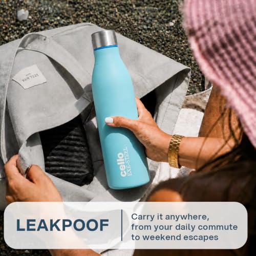 Image of CELLO Gem Stainless Steel Water Bottle for Daily Use 900 ml Blue | Easy to Carry & Clean, Rust Proof Leak Proof Freezer & Fridge Safe Single Wall Steel Water Bottle for School Kids, Travel & Office